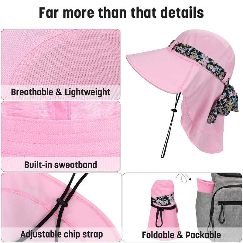 Solaris UPF 50+ Women's Wide Brim Sun Hat â€“ Lightweight Foldable with Detachable Scarf & Neck Cover, UV Protection for Hiking, Beach, Gardening - Image 3